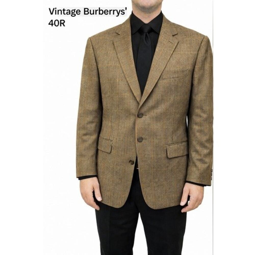 Vintage Burberrys Blazer 40R 100% Wool Tweed Houndstooth Sport Coat British
